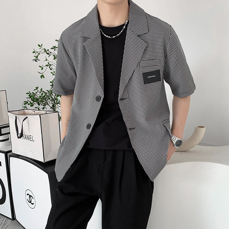 社会轻奢千鸟格宽松中袖小西装B297-266-P75控115图片