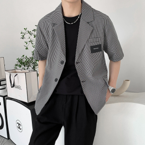社会轻奢千鸟格宽松中袖小西装B297-266-P75控115图片