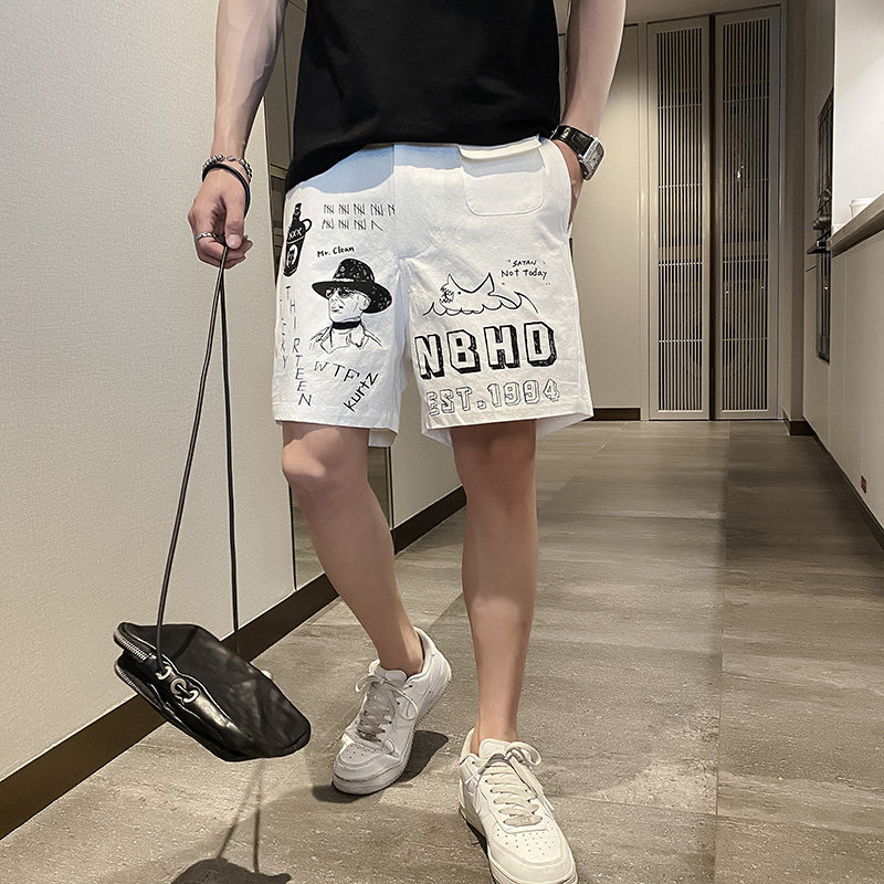 社会风纯色印花沙滩休闲短裤百搭B297-162-P60控88图片