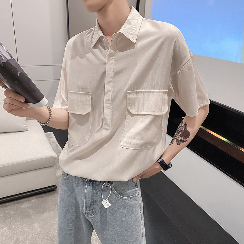 社会风纯色套头牛奶丝防晒衬衫痞帅B297-7710-P55控78图片