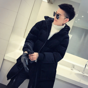 2021社会风纯色中长款连帽面包服棉衣潮男B297-603-P150图片