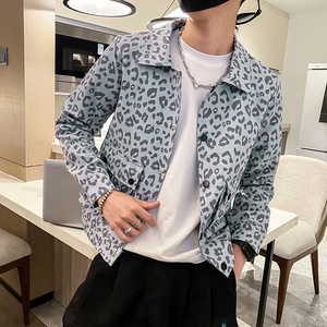 社会轻奢春秋豹纹修身休闲工装夹克B297-7752-P88控118图片