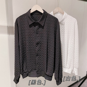 社会轻奢纯色长袖春夏尖领宽松纽扣衬衫B297-7771-P68控98图片