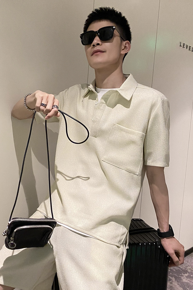 社会轻奢纯色宽松翻领夏季两件套装潮牌B297-7778-特P90控148,男装休闲套装,电商B297