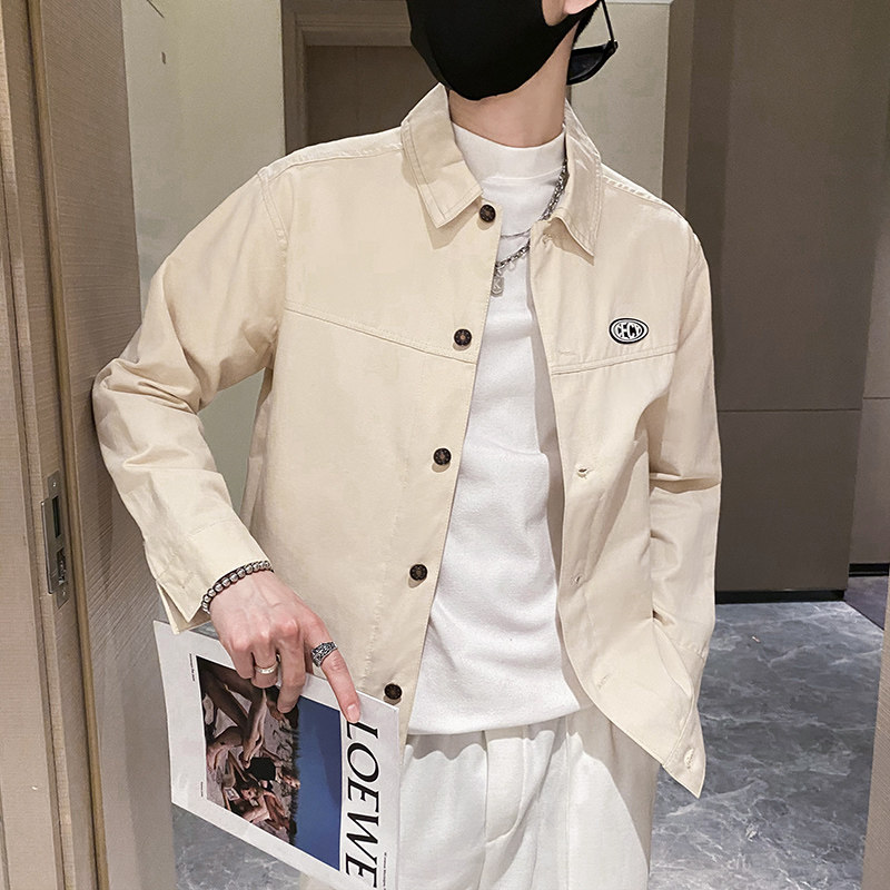 社会风纯色贴标外穿宽松休闲翻领衬衫B297-208-P88控118图片