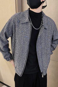 社会风人字尼亮片大翻领修身夹克B297-7762-P110控148图片