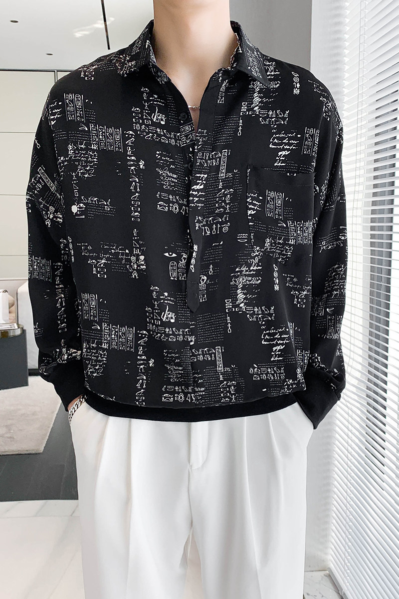 轻熟风宽松潮流男士痞帅垂坠碎花衬衫上衣B297-2307-P60控88,男装衬衫,电商B297