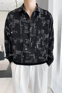 轻熟风宽松潮流男士痞帅垂坠碎花衬衫上衣B297-2307-P60控88图片