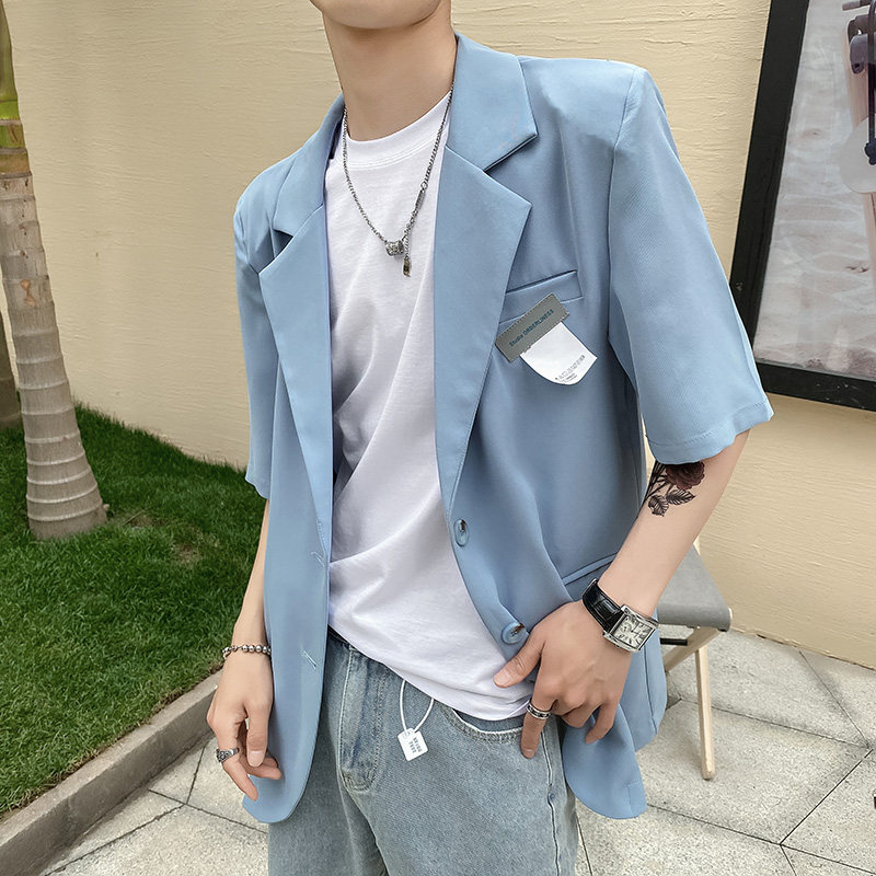 社会风夏宽松纯色贴标休闲西装夹克外套B297-7711-P75控105图片