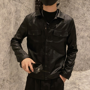 社会风纯色刺绣PU皮机车修身防风加绒皮衣B297-M03绒-P125控168图片