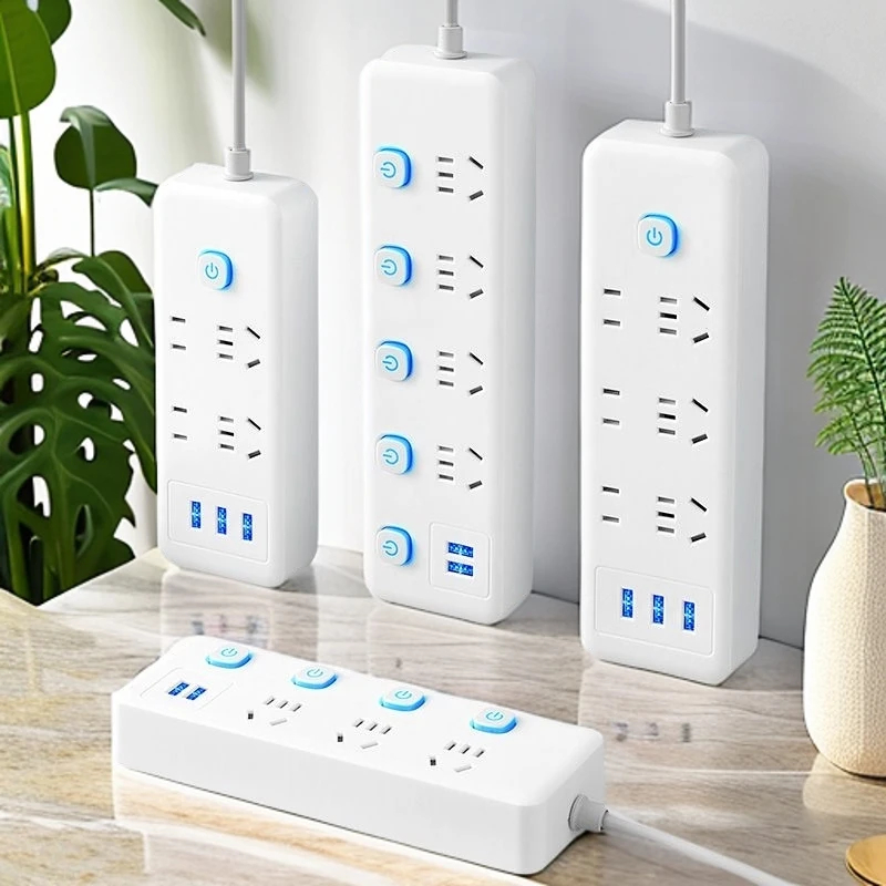 米用多功能插座家用插排插线板带线多孔拖线接线板带USB纯铜芯