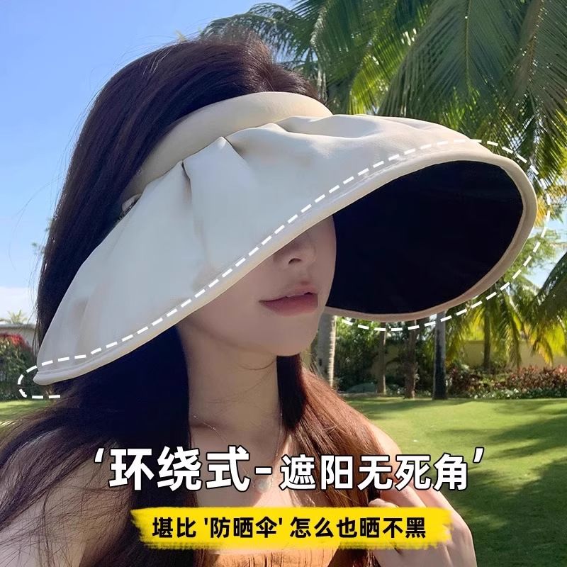 夏季新款防晒帽女遮阳帽防紫外线休闲大帽檐发箍款贝壳空顶太阳帽
