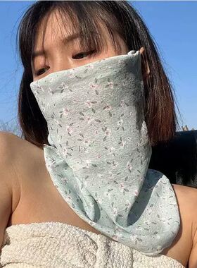 新款小碎花夏季防晒面罩全脸防紫外线女薄款遮脸面纱口罩护颈围脖
