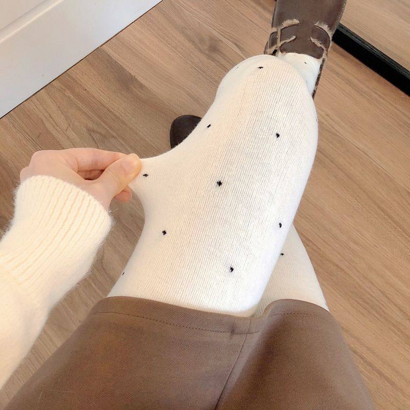 烟灰色打底裤女外穿秋冬加绒加厚深灰色波点连裤袜保暖白色打底袜