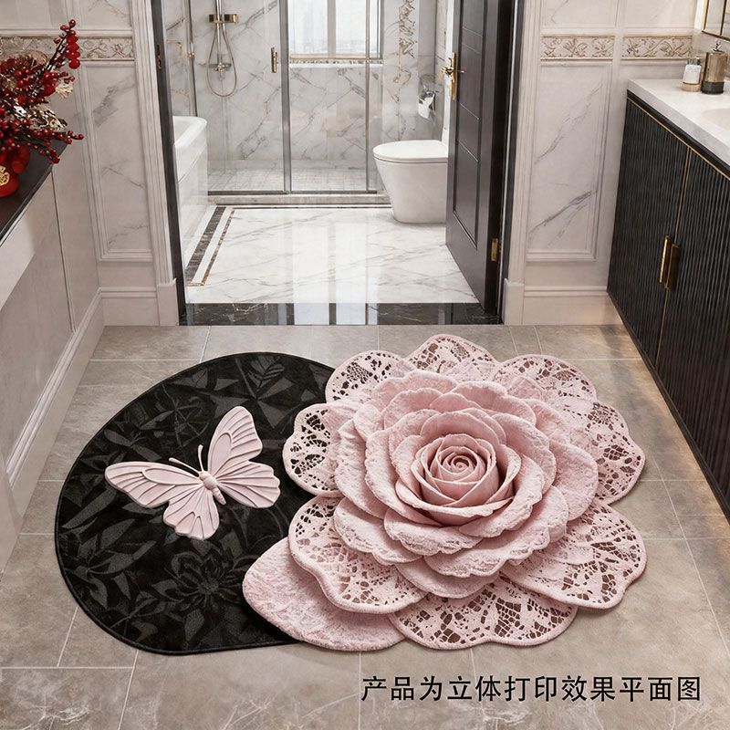 5D立体蕾丝花朵地垫入户门地垫浴室客厅玄关脚垫硅藻泥防滑地毯