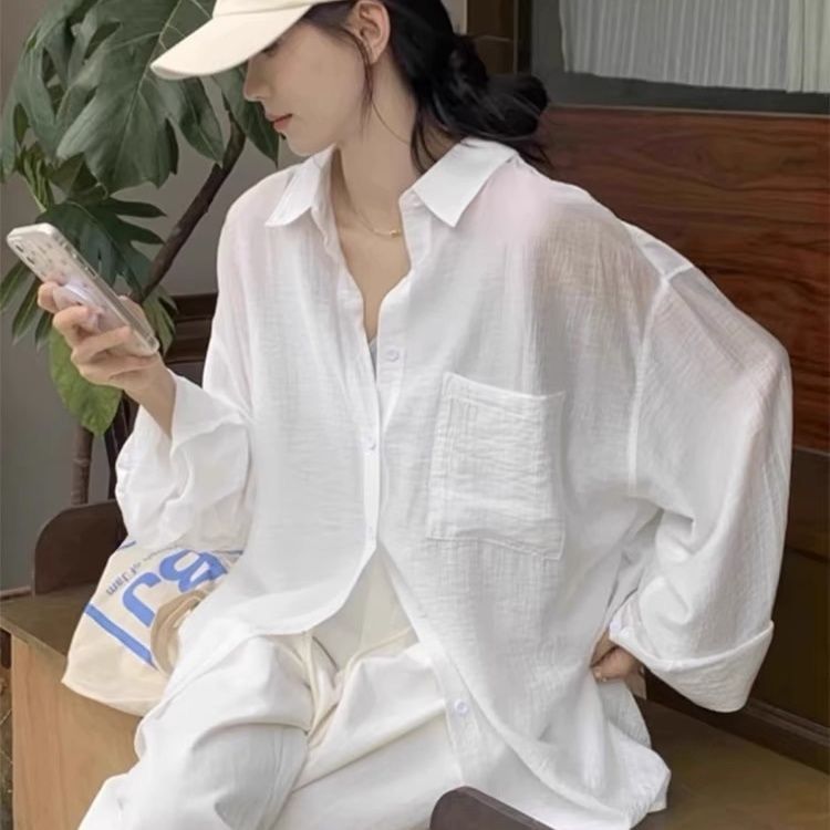 法式白色防晒衣衬衫女夏季薄款2026新款外搭开衫宽松显瘦休闲上衣
