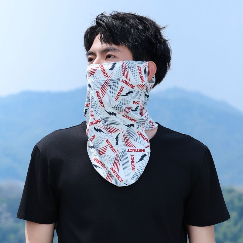 新透气孔冰丝防晒面罩冰袖男士夏季防紫外线脖套全脸透气骑行遮阳