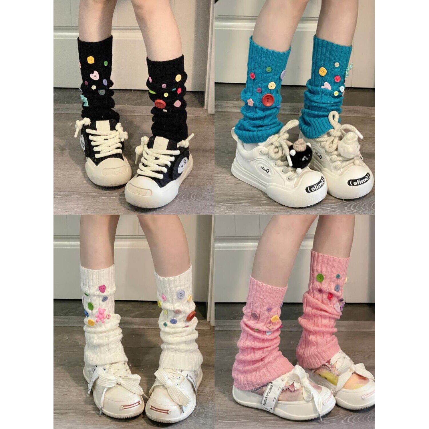 Ruibbit糖果扣子堆堆袜袜套y2k少女白色亚文化辣妹小众腿套显瘦