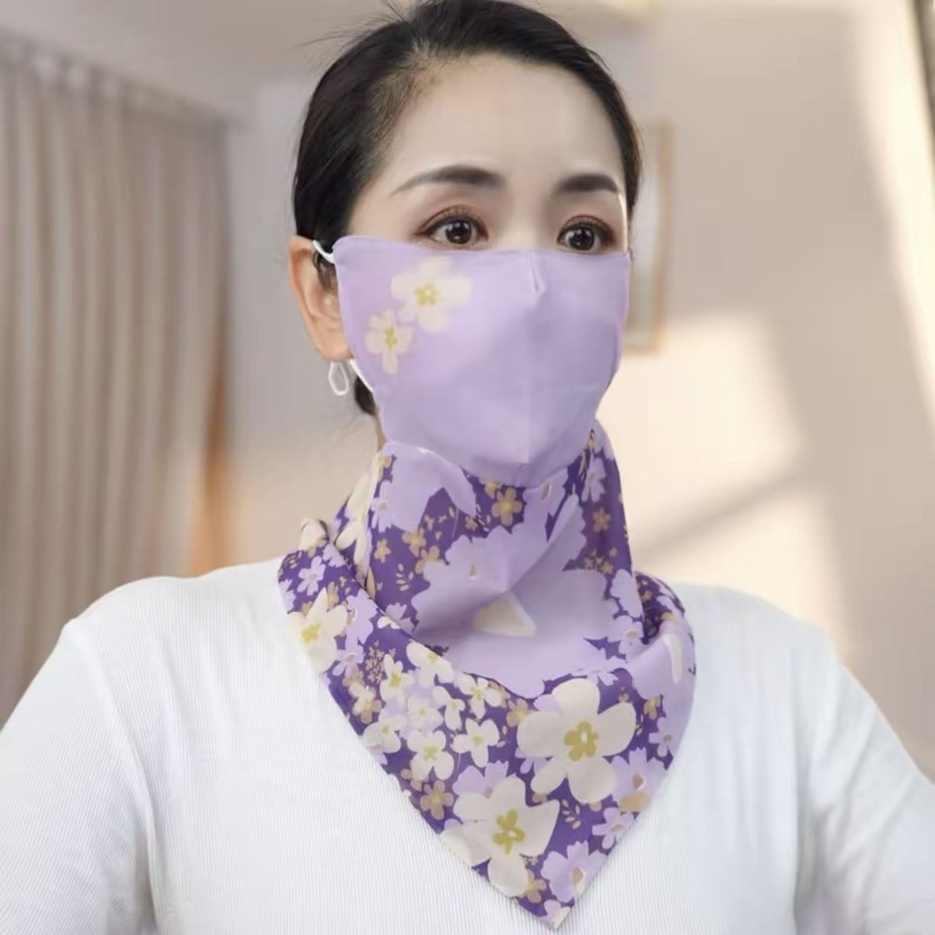 女士春夏防晒面纱护脸丝巾护颈户外骑行面罩围脖多功能围巾丝巾