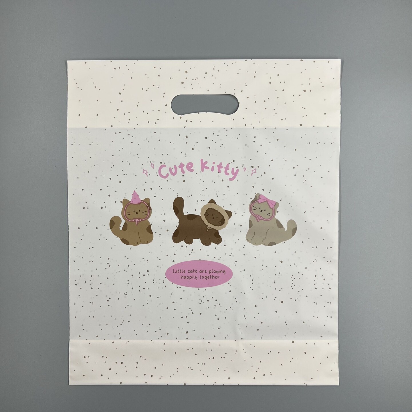 斑点小猫咪手提袋奶油黄色塑料挖孔袋加厚迷你袋子饰品内衣化妆品
