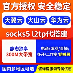socks5搭建天翼云主机独立sk5静态游戏多开软路由l2tp火山服务器