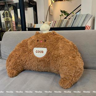 可爱牛角包猫咪毛绒玩具靠垫抱枕棕色卡通办公室沙发床上靠背垫女