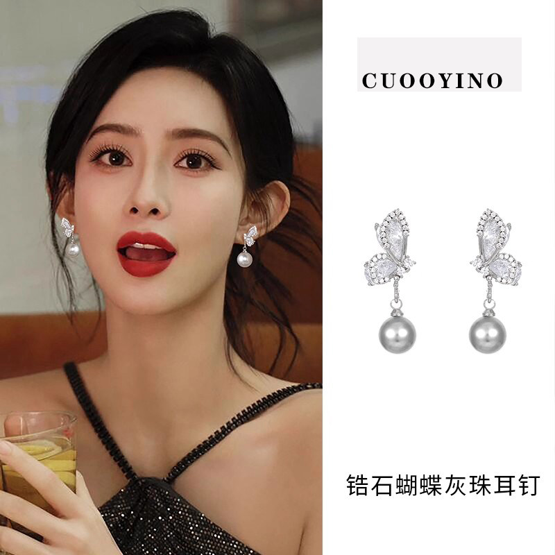 初影蝴蝶925银针耳钉百搭高级