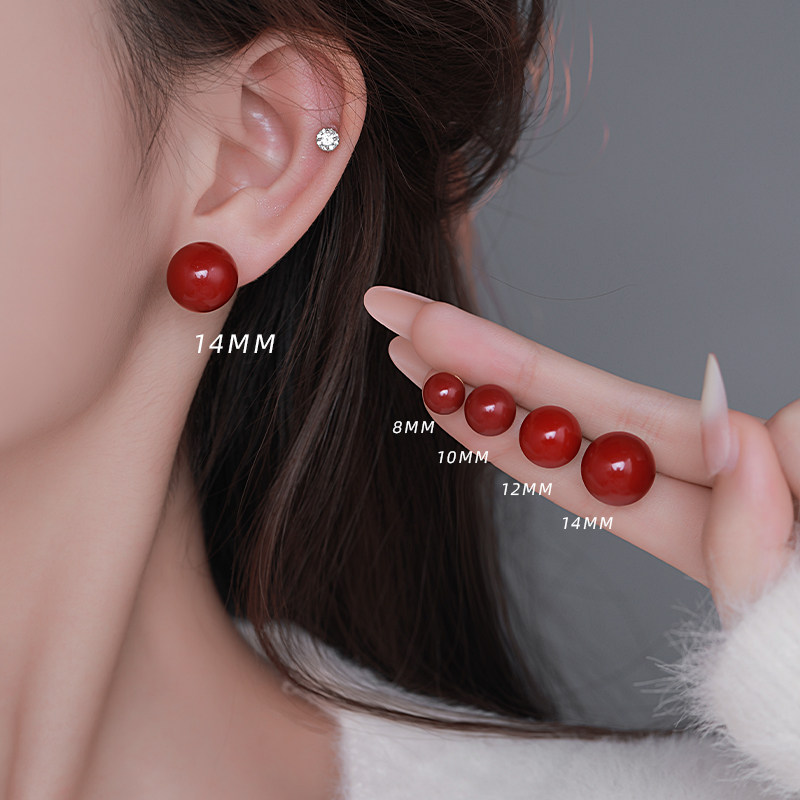 初影安克拉红925纯银耳钉