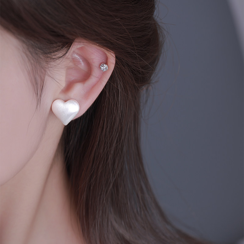 初影双爱心925银针耳环