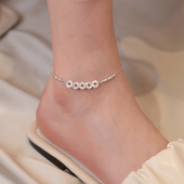 CUOOYINO初影 925银脚链女精致设计感国风足链 五帝钱碎冰冰