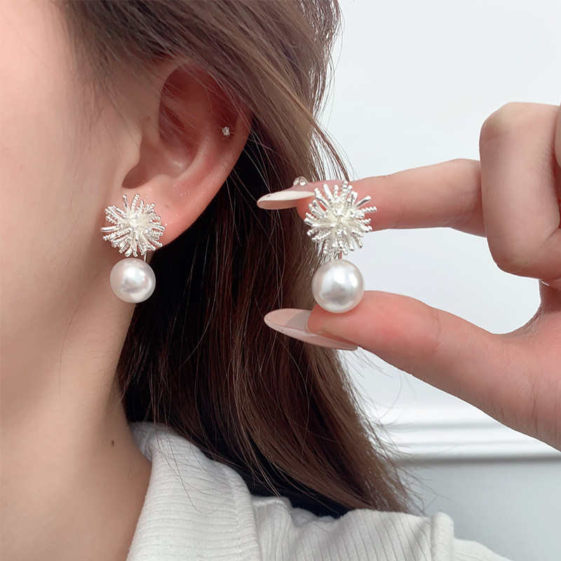 初影弯钩雪花925银针耳环