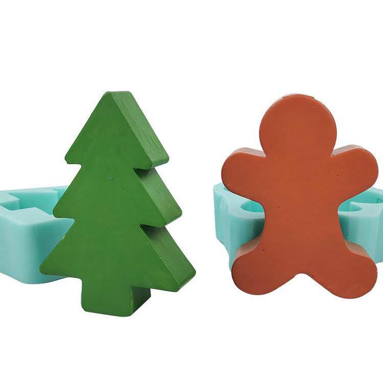 圣诞树香薰蜡烛模具圣诞节滴胶烘焙小工具姜饼人翻糖饼干硅胶模具
