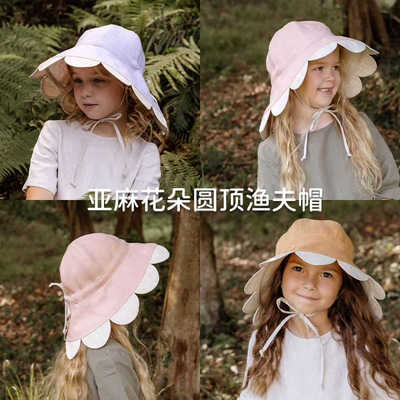 澳洲bedhead 新款亚麻花朵儿童渔夫亲肤可爱遮阳帽双面戴UPF50+