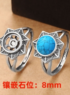 S925纯银复古民族风旋转戒托