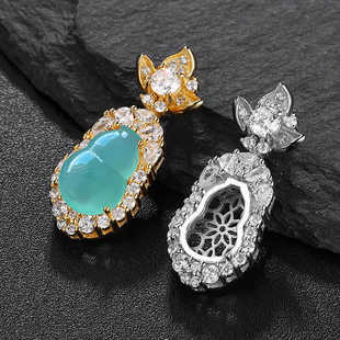 925纯银镀金吊坠空托镶嵌翡翠玉石豪华水沫玉葫芦封底DIY吊坠项链