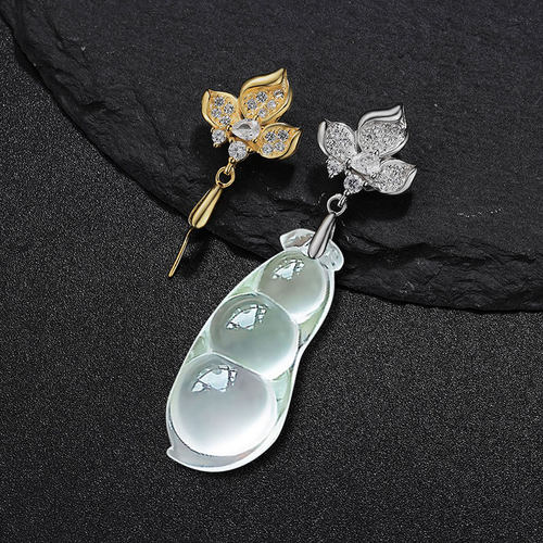 叶子款纯银玉石吊坠夹扣