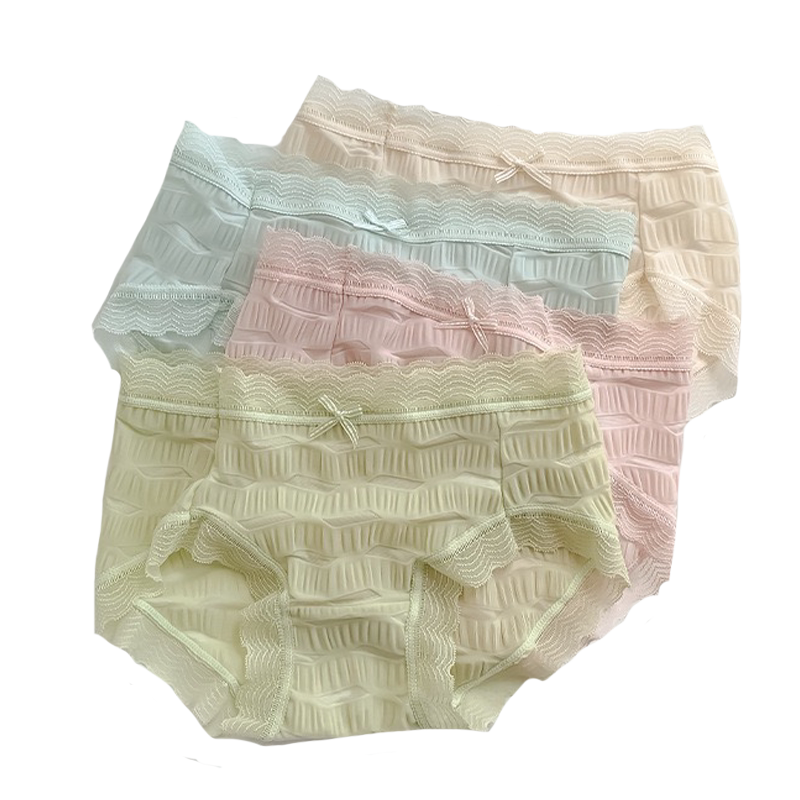 日系百褶冰沙蕾丝内裤女棉裆