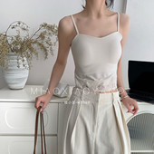 喵小言波浪芭蕾花边拼接吊带W3069长款 少女自带胸垫甜美打底背心