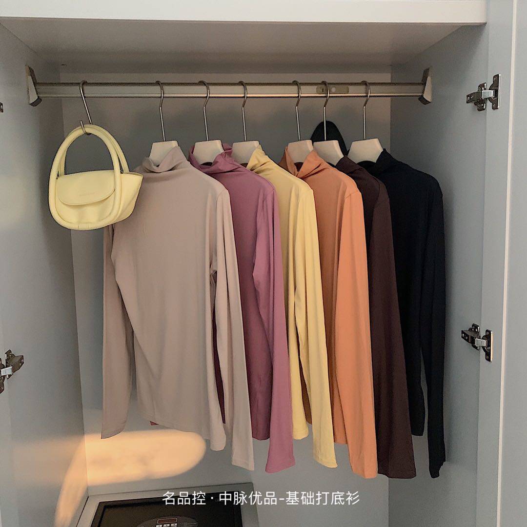 유명 브랜드 CONTROL ZHONGMAI 여성용 고급 기본 밑단 셔츠 하프 터틀넥 긴팔 티셔츠 따뜻한 상의 캐주얼 이너