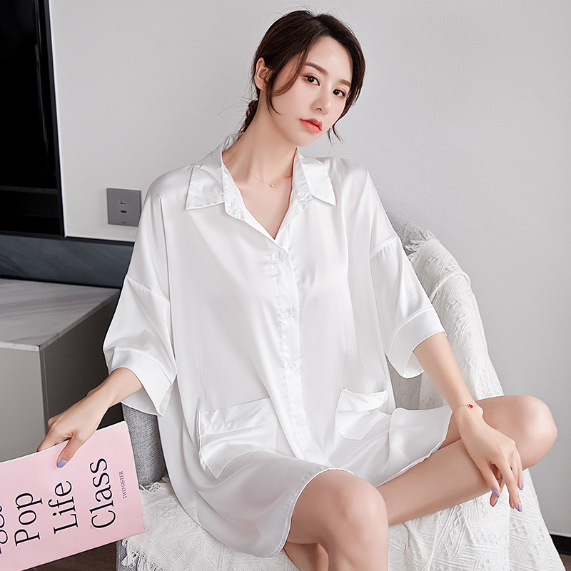 性感BF风衬衫睡裙仿真丝家居服女