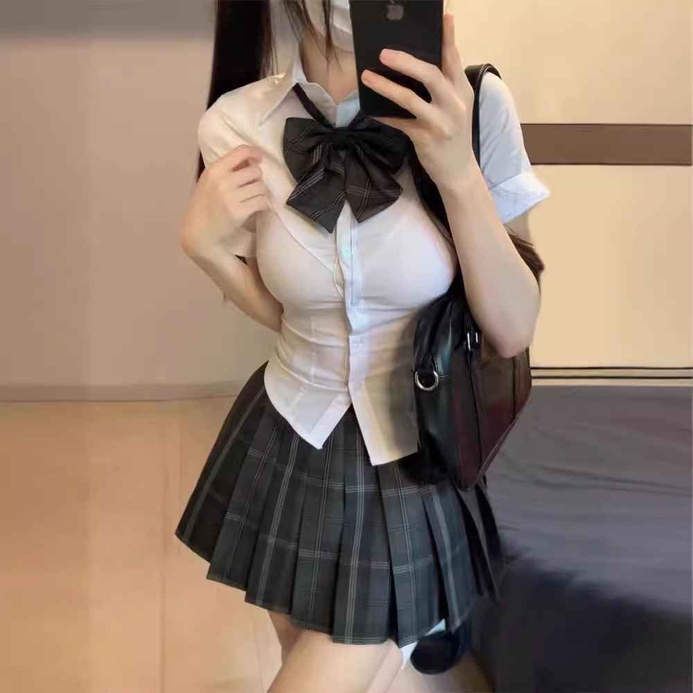 jk制服收腰衬衫上衣短袖原创正版学院风修身显瘦白色衬衣辣妹
