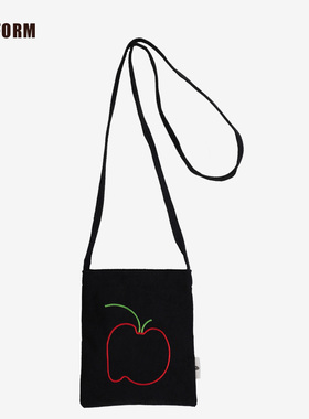 2026春季新款小众简约苹果刺绣灯芯绒斜挎手机包女百搭迷你挎包小