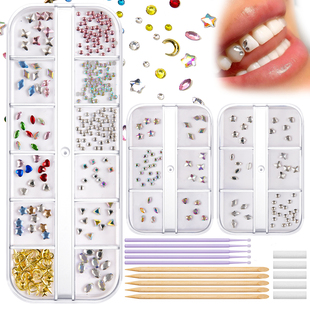 跨境爆款牙钻烫片马眼平底异形混彩水钻牙齿牙饰DIY穿戴甲工艺品