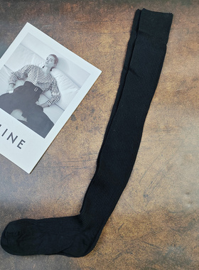 日系 过膝袜子女双针竖螺纹长袜纯棉黑色JK高筒学院风袜子长56cm