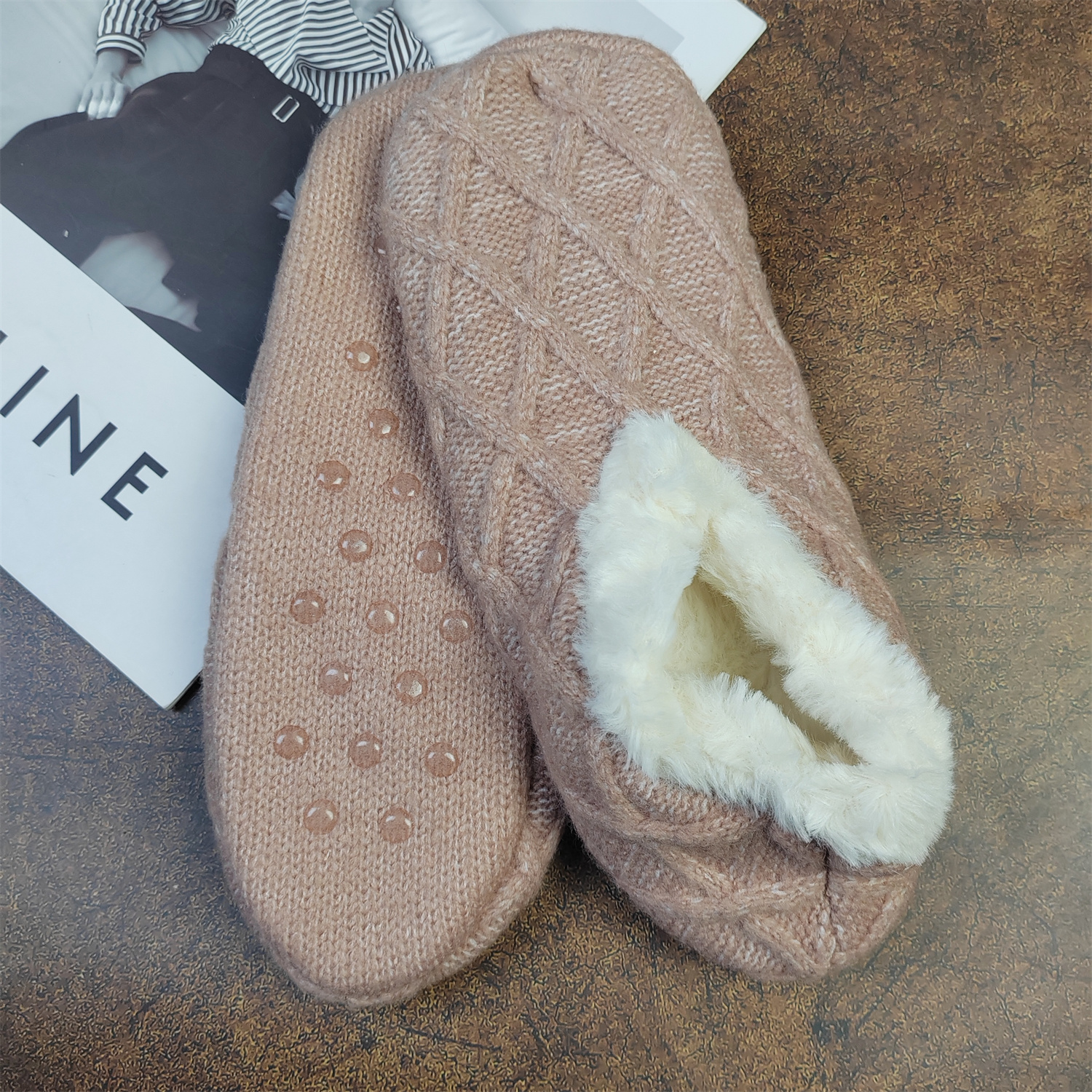出口单 毛线麻花纹包头棉拖鞋女居家保暖防滑底毛绒室内家居鞋女