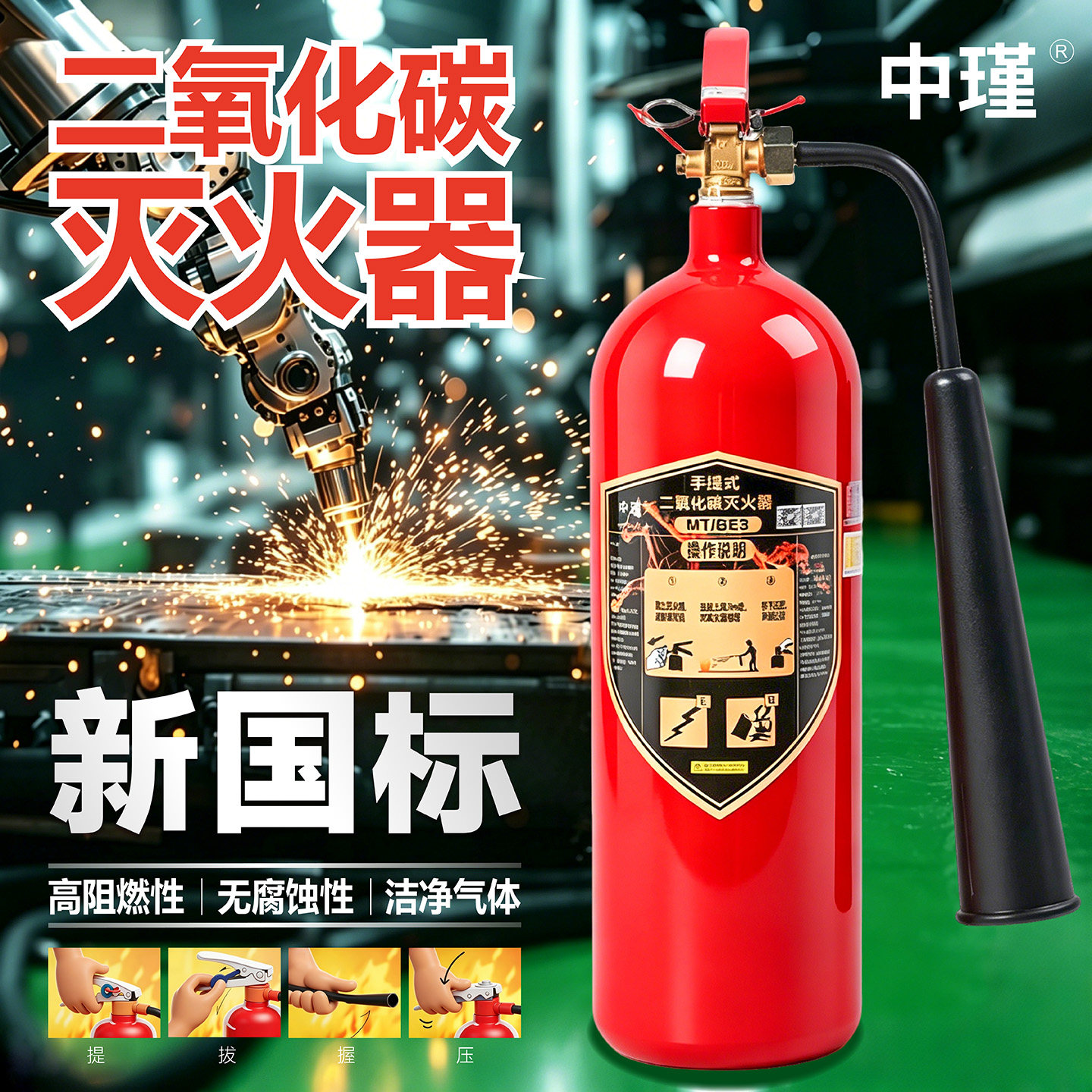 二氧化碳灭火器2kg3kg5kg三公斤CO2气体干冰手提式推车鱼缸配电房