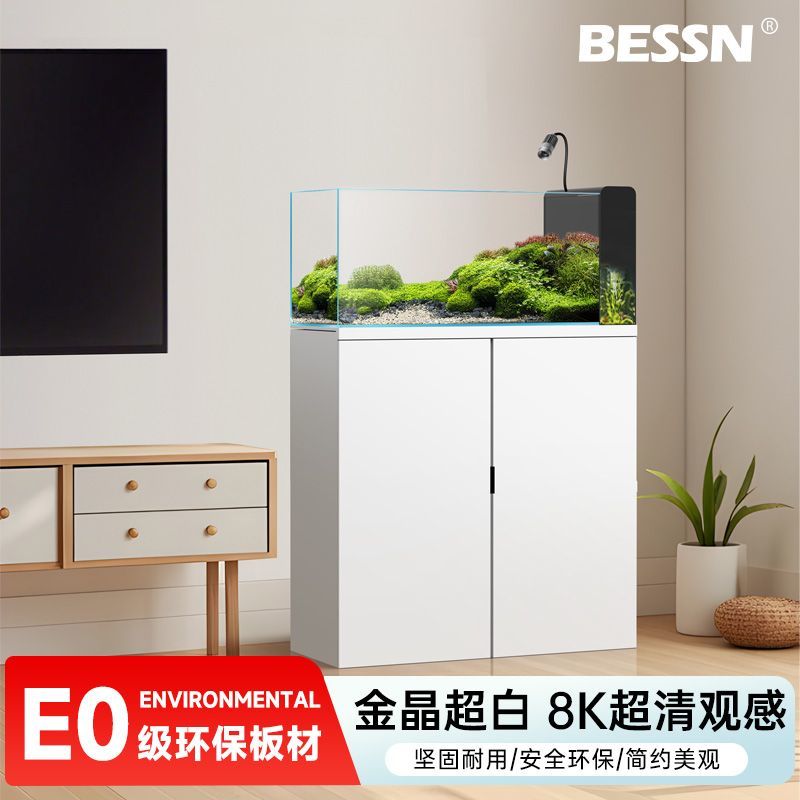 BESSN鱼缸专用鱼缸柜侧滤溪流缸客厅金晶超白玻璃自循环鱼缸底柜
