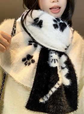 2026秋冬新款踏雪小猫日系可爱围巾韩系氛围感学生针织保暖围脖女