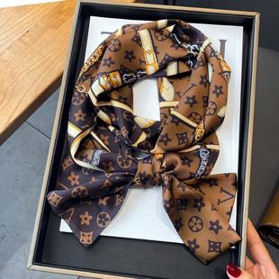 LV&GEDETE 枕头包speedy20绑包丝巾长条缠包手柄老花丝带细窄车挂