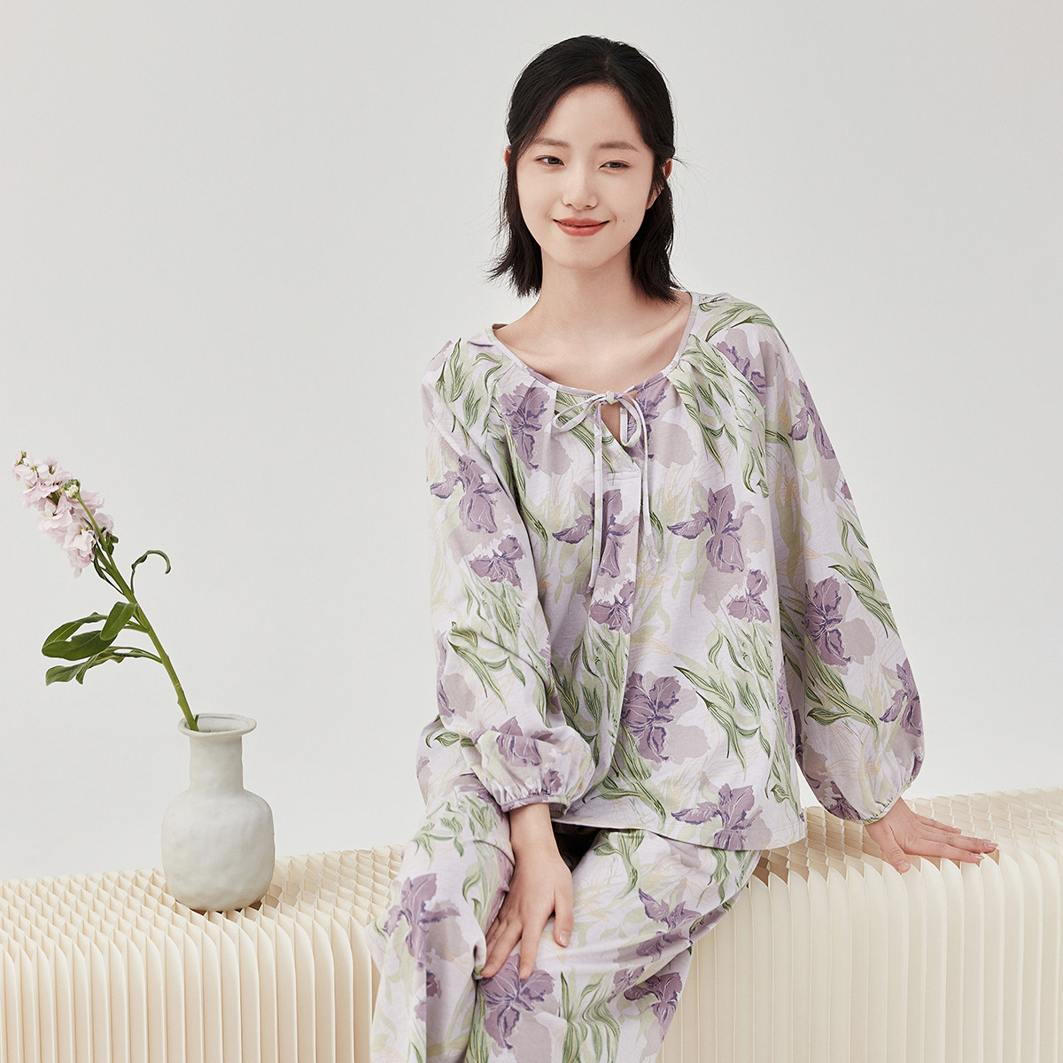顶瓜瓜100%棉舒适家居服套装春季女士宽松甜美印花长袖长裤睡衣